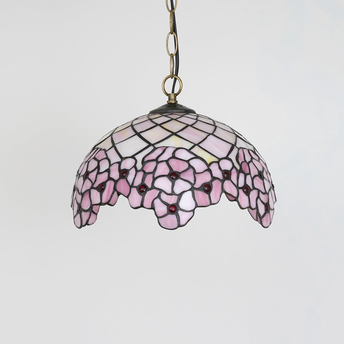 Pink Floral Tiffany Hanging Ornament with Scalloped Edge