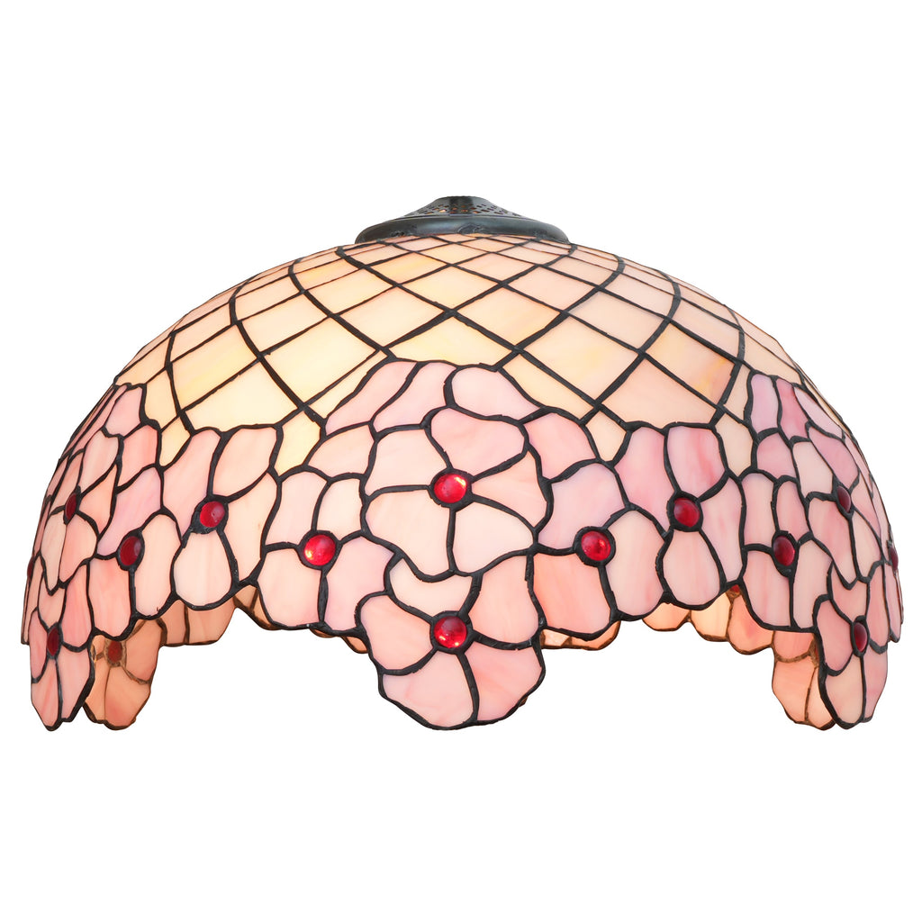 Pink Floral Tiffany Lampshade with Red Cabochons