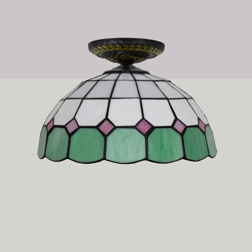 Pink Green Stained Glass Tiffany Ceiling Light