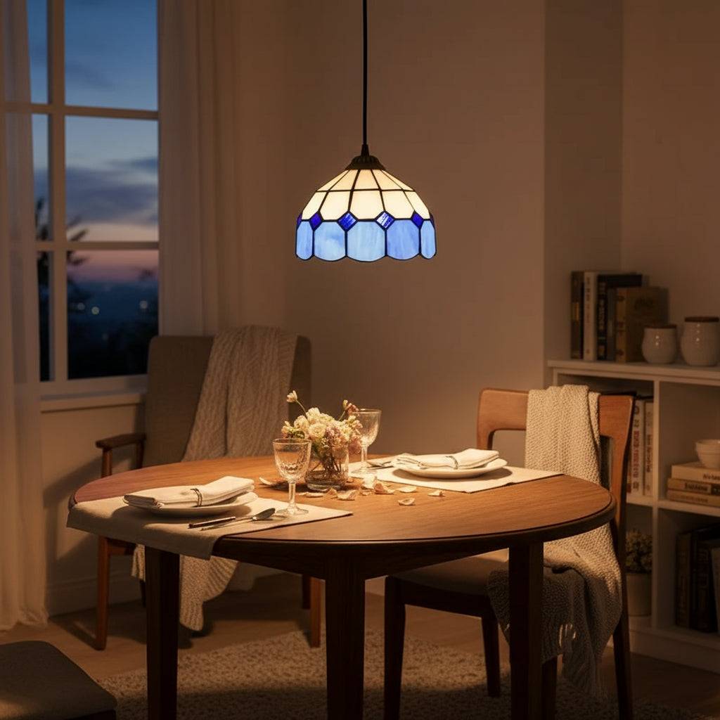White and Blue Geometric Tiffany Pendant Light