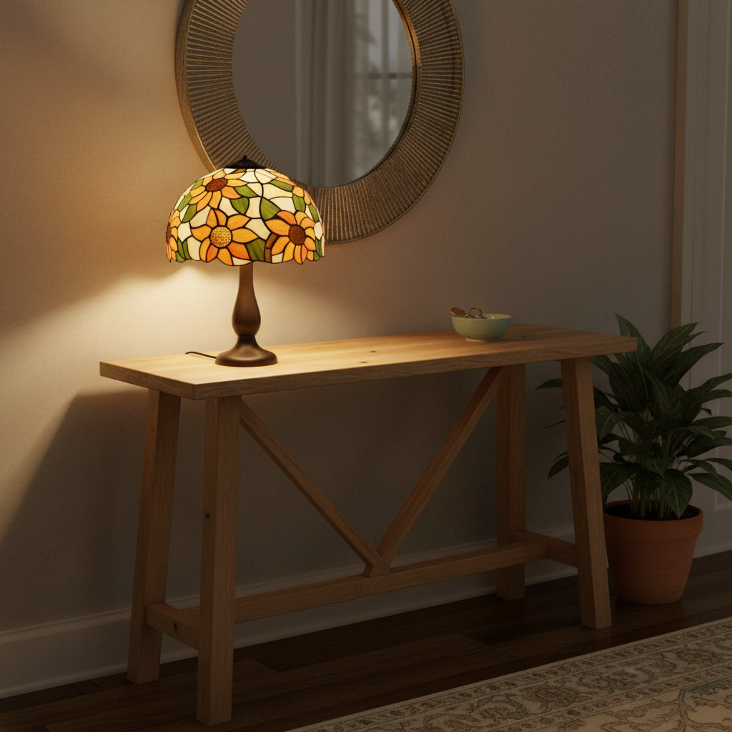 Tiffany-style lampshade with colorful sunflowers