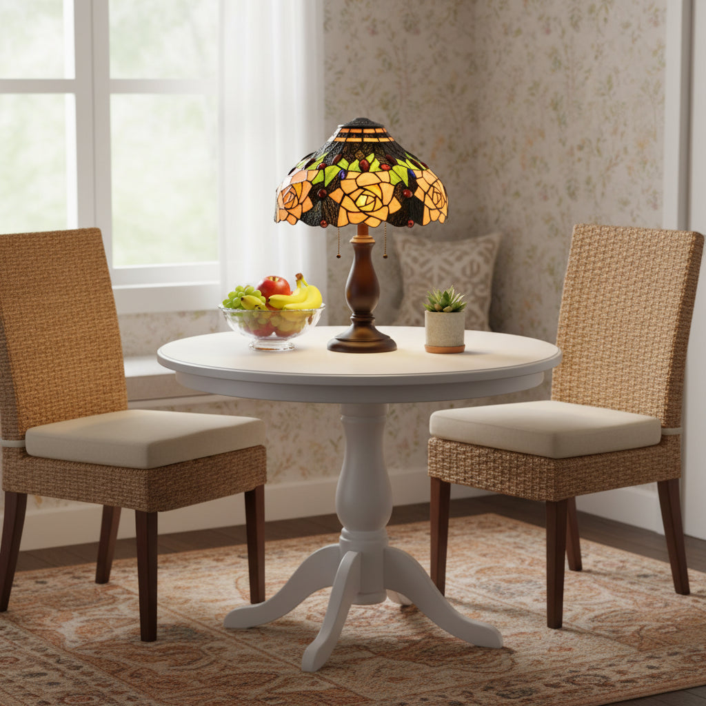 Tiffany-style tinted glass lampshade with multicolored roses