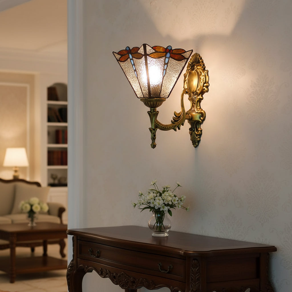 Bronze Dragonfly Tinted Glass Wall Sconce