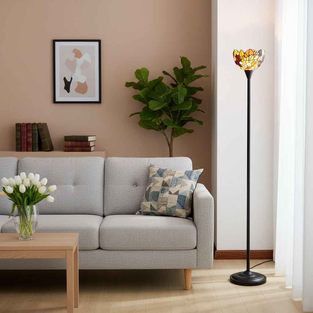 Floral Tiffany Style Floor Lamp in Stained Glass