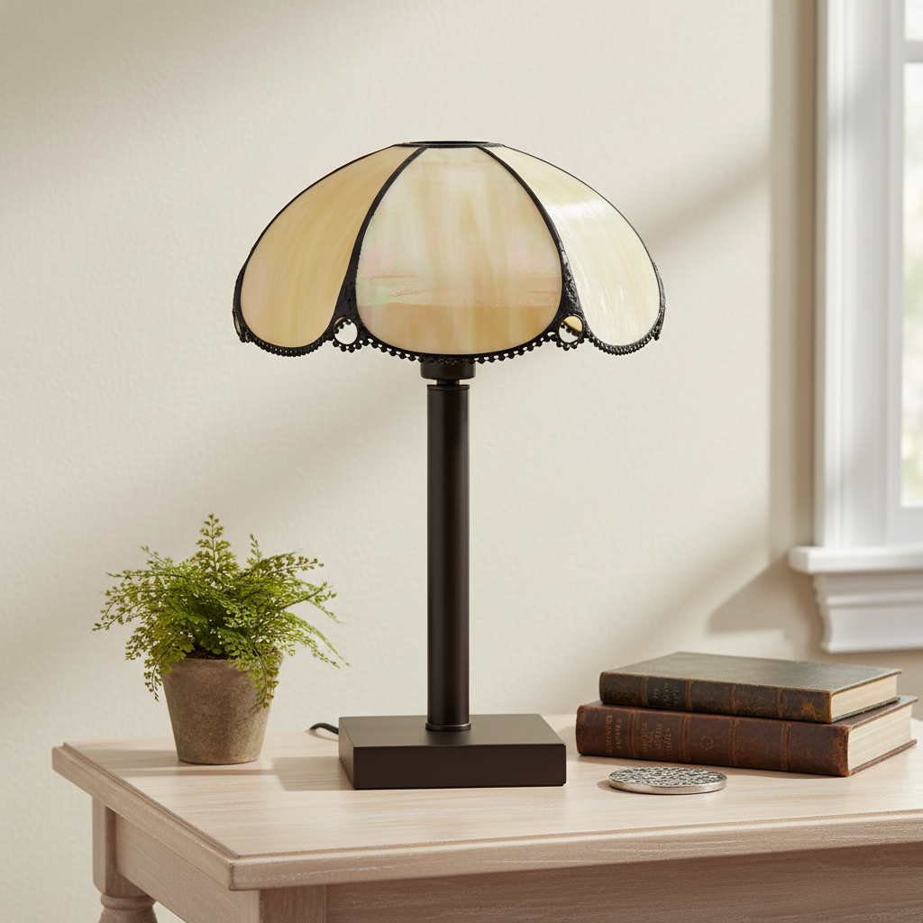 Iridescent Mother-of-Pearl Lampshade with Scalloped Edge