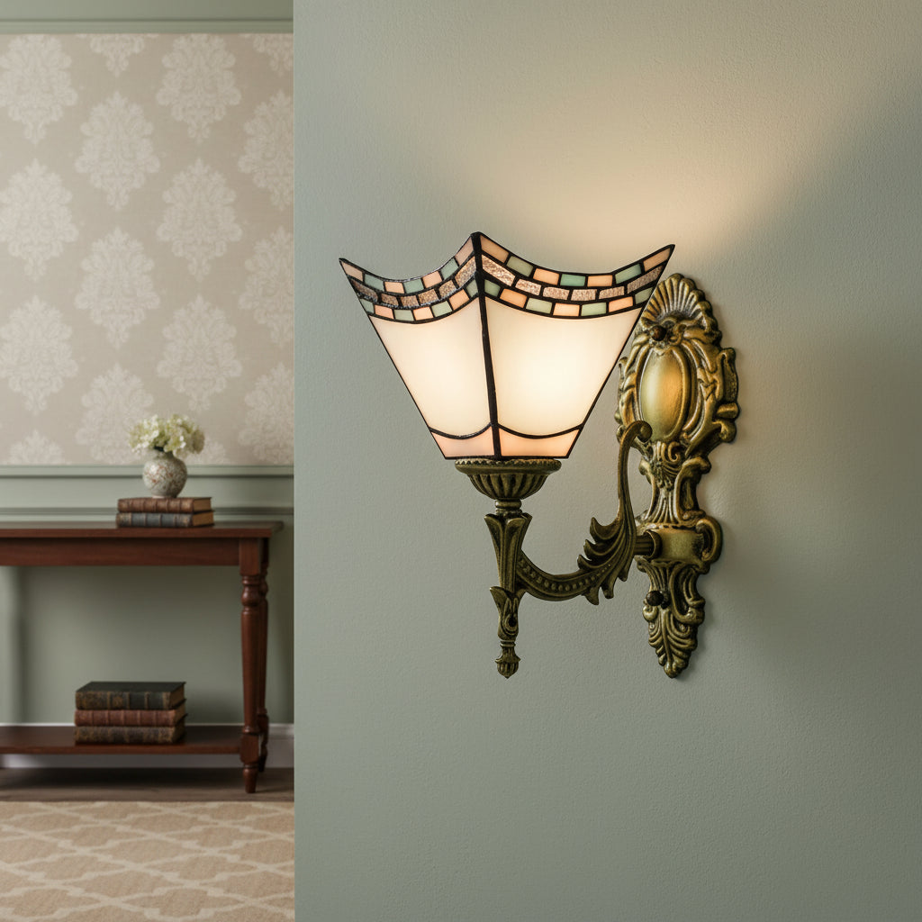 Vintage Tiffany-Style Ornate Metal Wall Sconce