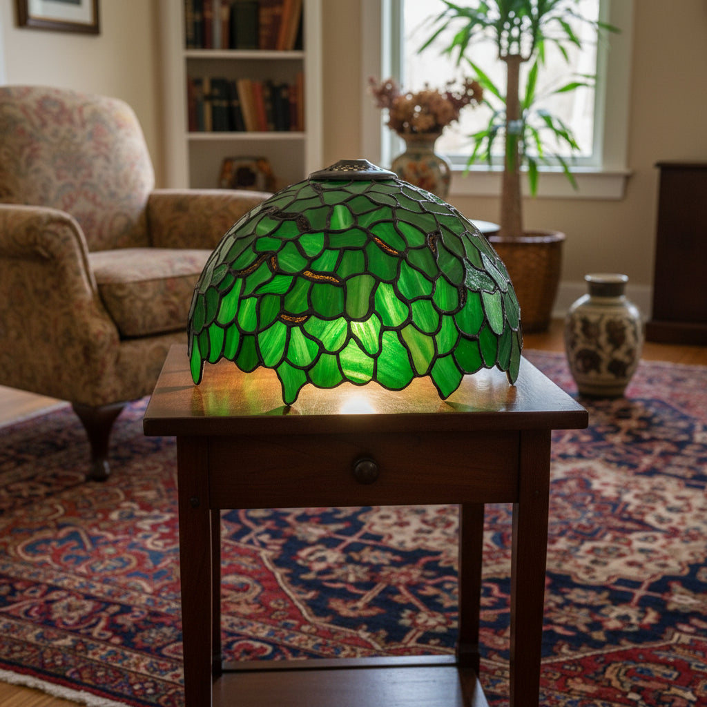 Tiffany Bell-Shade Lampshade in Shaded Green Stained Glass