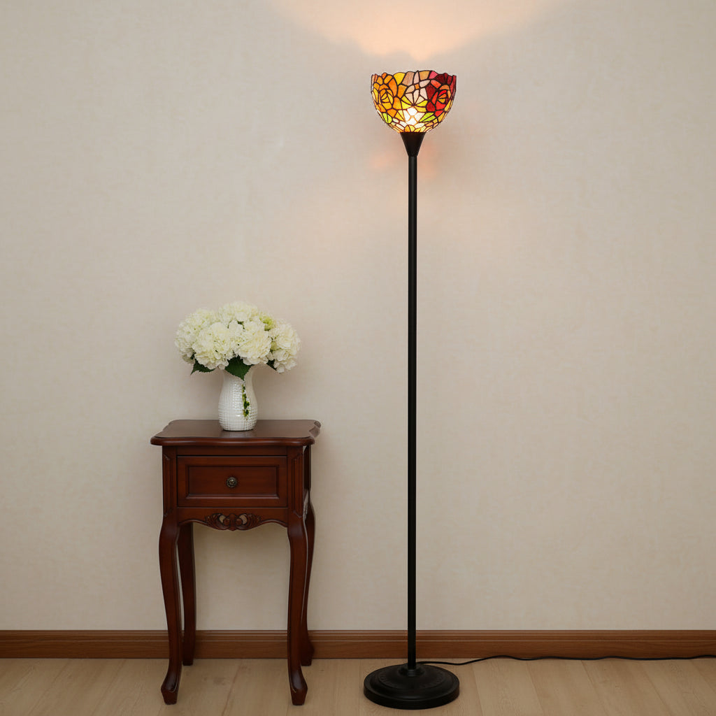Tiffany Style Floor Lamp in Floral Stained Glass