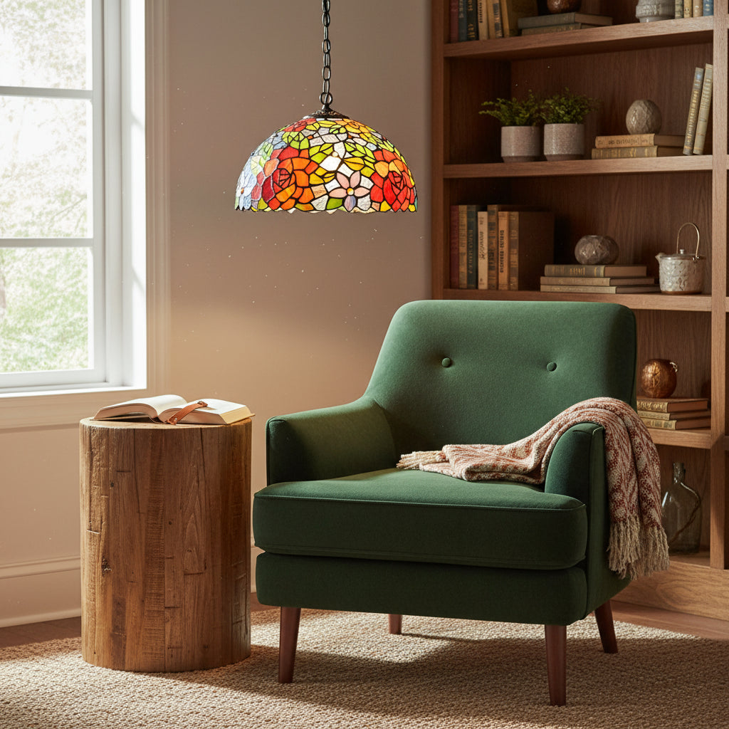 Tiffany Style Floral Pendant Lamp Multicolor