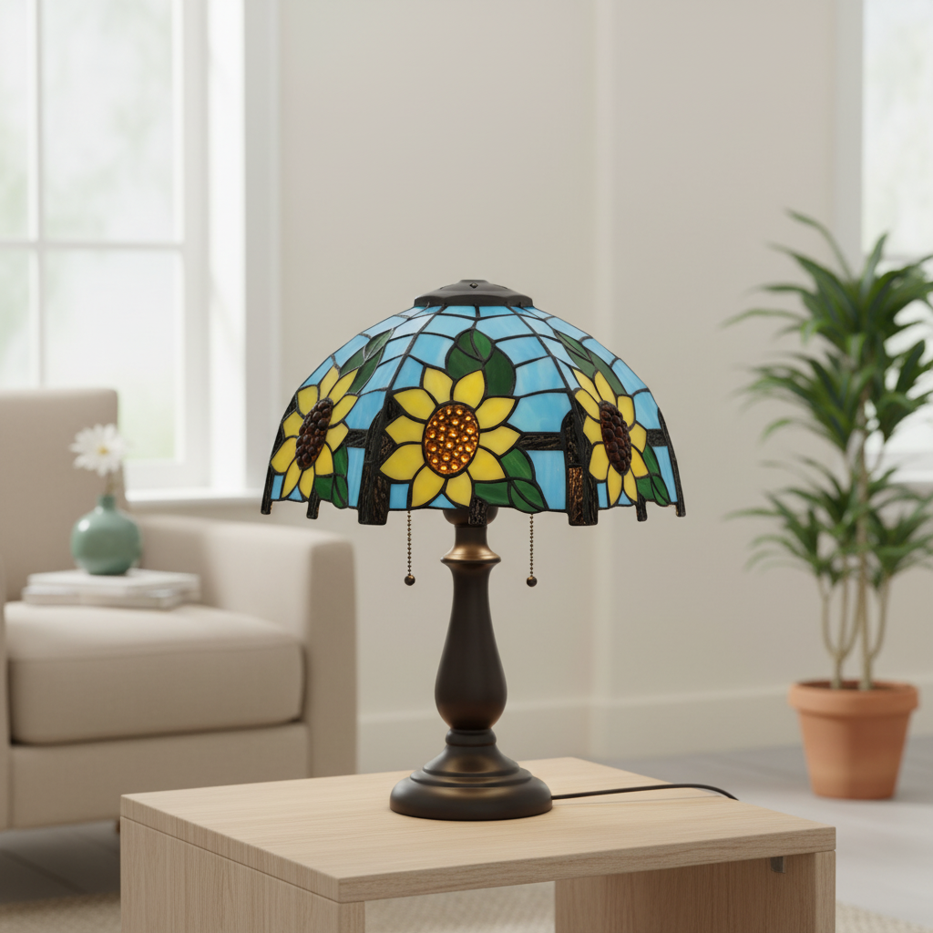Tiffany stained glass lampshade with sunflowers