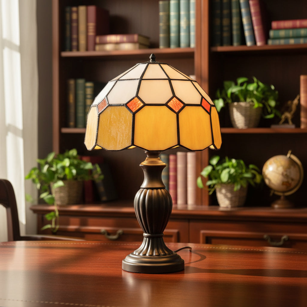 Geometric White Amber Tinted Glass Lampshade