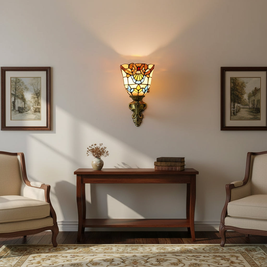 Ornate Tiffany Style Stained Glass Wall Sconce