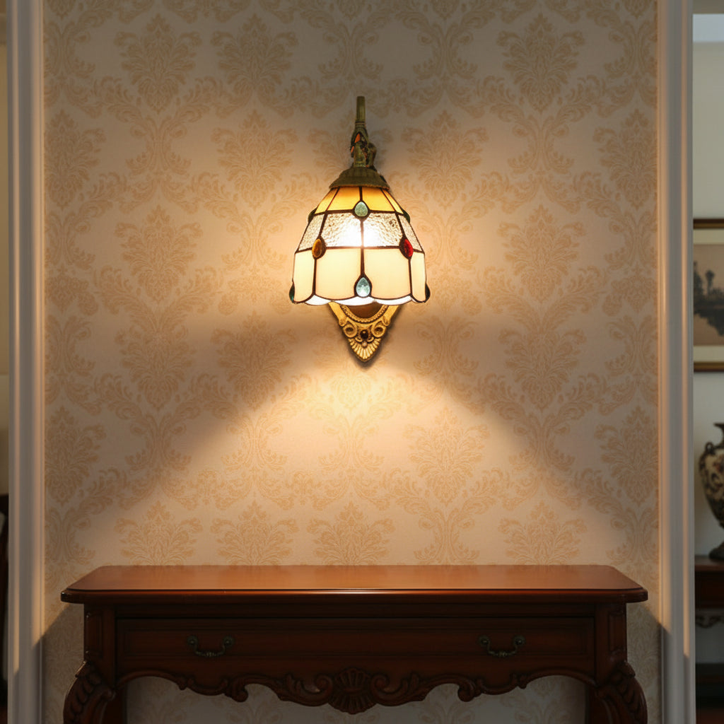 Mermaid Wall Sconce in Stained Glass and Antique Brass