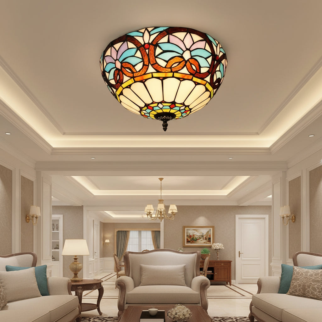Floral Tiffany Style Stained Glass Ceiling Light