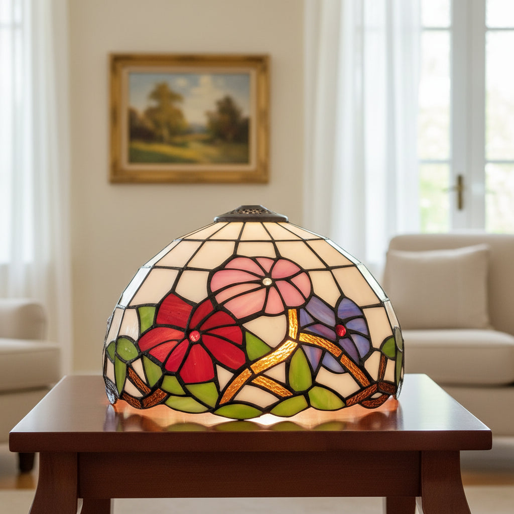 Floral Tiffany-Style Stained Glass Lampshade
