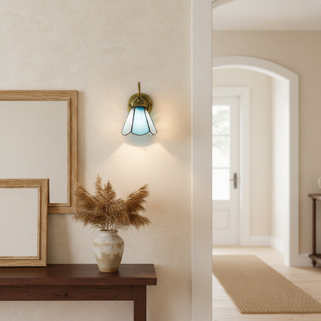 Tiffany Wall Sconce in Blue and Bronze Glass