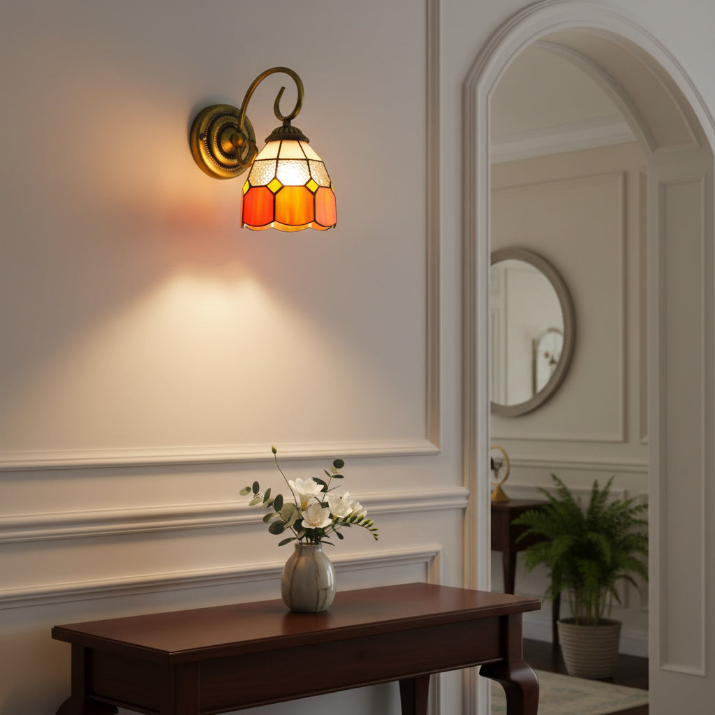 Vintage Stained Glass Wall Sconce in Warm Tones
