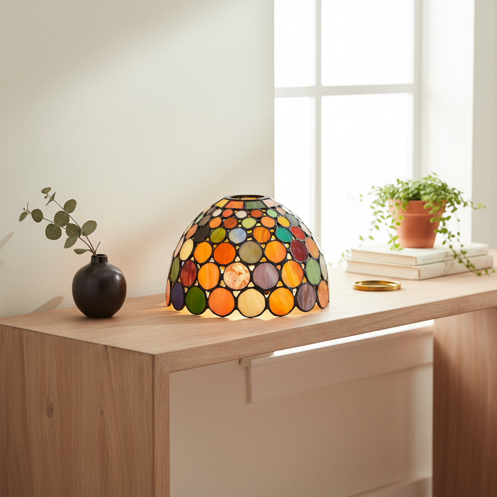 Multicolor Circular Mosaic Stained Glass Lampshade