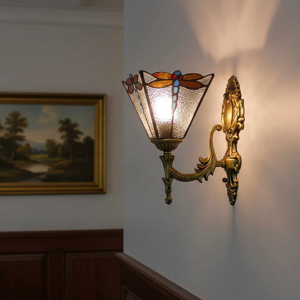 Bronze Dragonfly Tinted Glass Wall Sconce