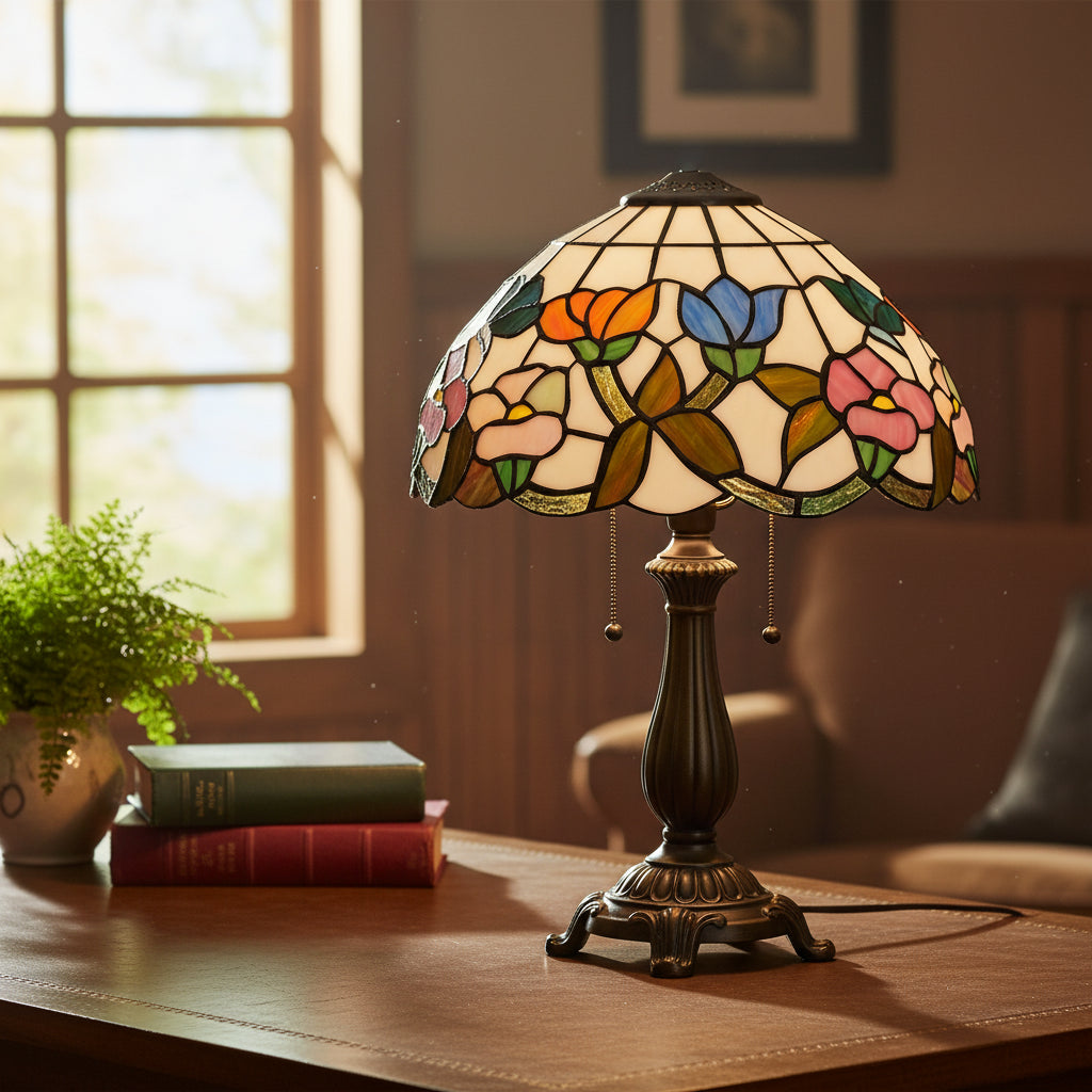 Geometric Floral Stained Glass Tiffany Lampshade