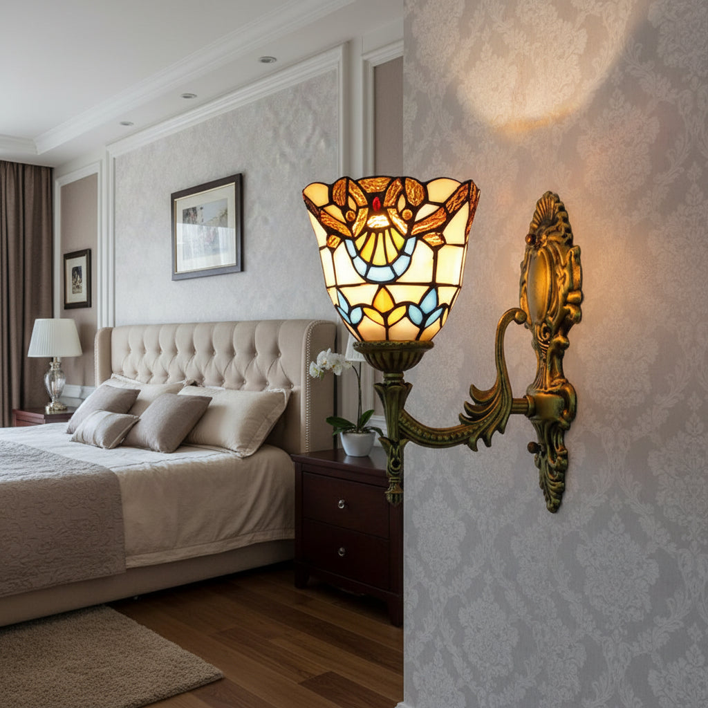 Ornate Tiffany Style Stained Glass Wall Sconce