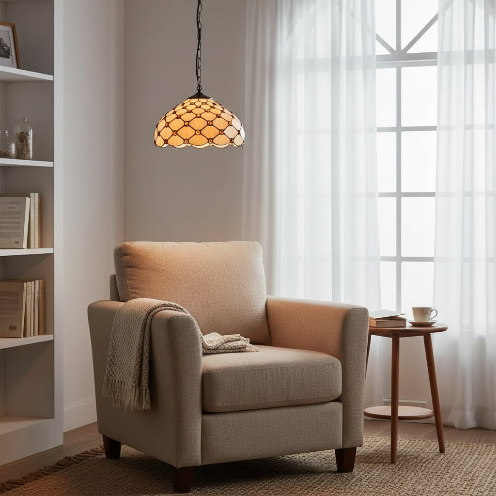 Tiffany Style Pendant Light with Amber Jewels