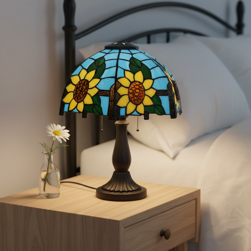 Tiffany stained glass lampshade with sunflowers