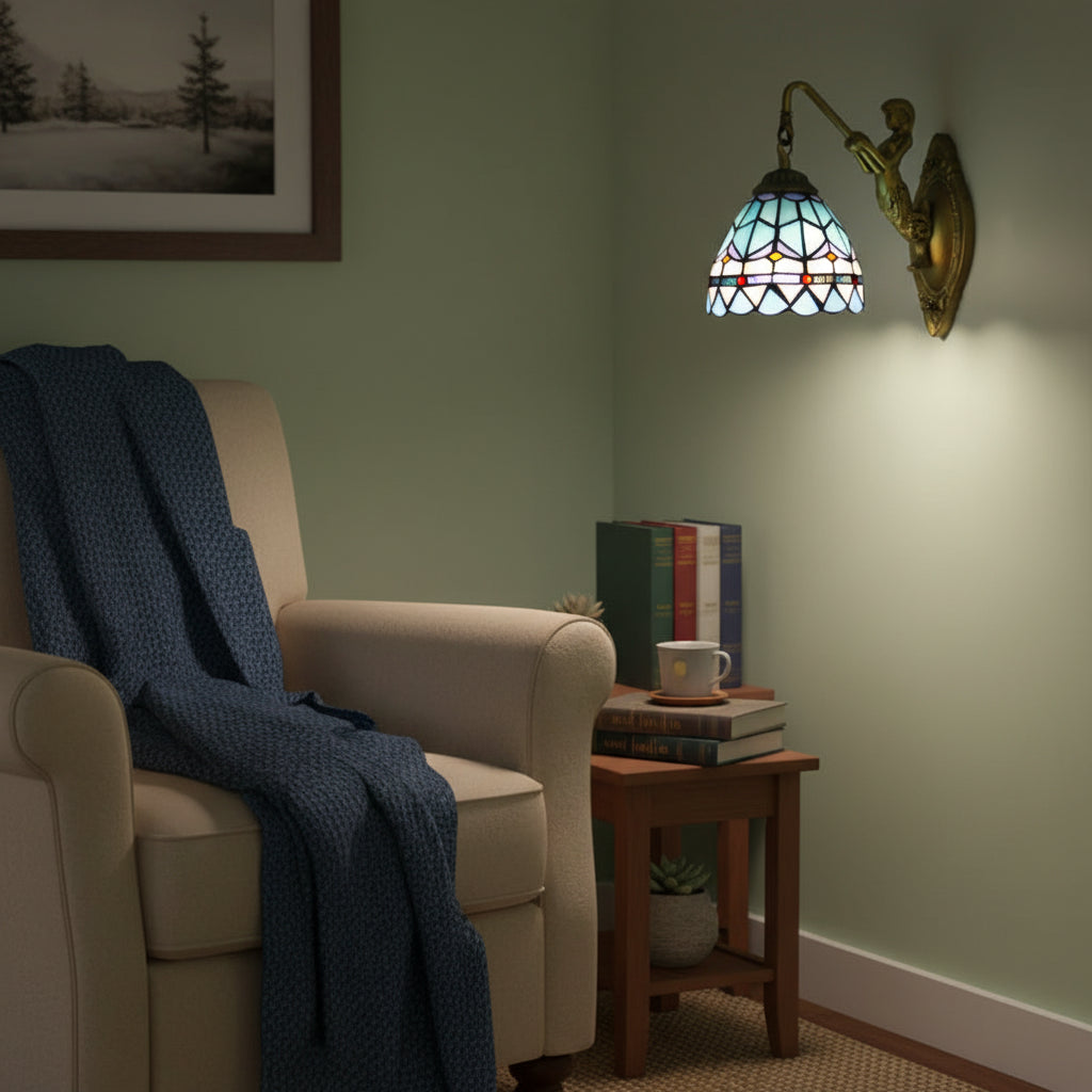 Tiffany Mermaid Wall Sconce in Stained Glass