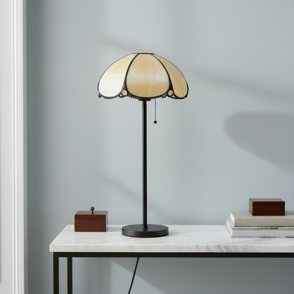 Iridescent Mother-of-Pearl Lampshade with Scalloped Edge