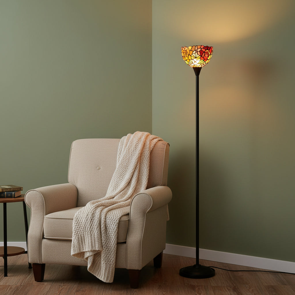 Tiffany Style Floor Lamp in Floral Stained Glass