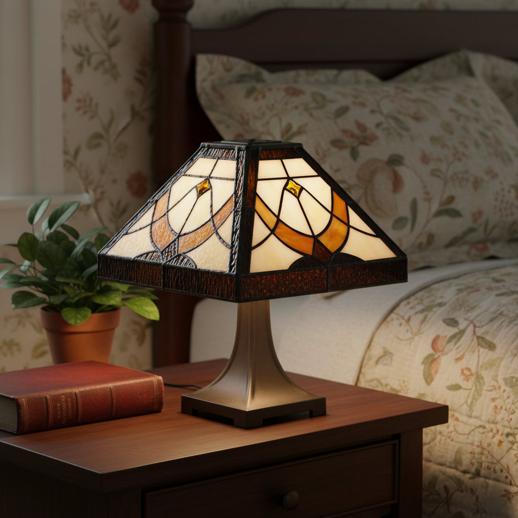 Square Tiffany-Style Lampshade in Cream and Amber