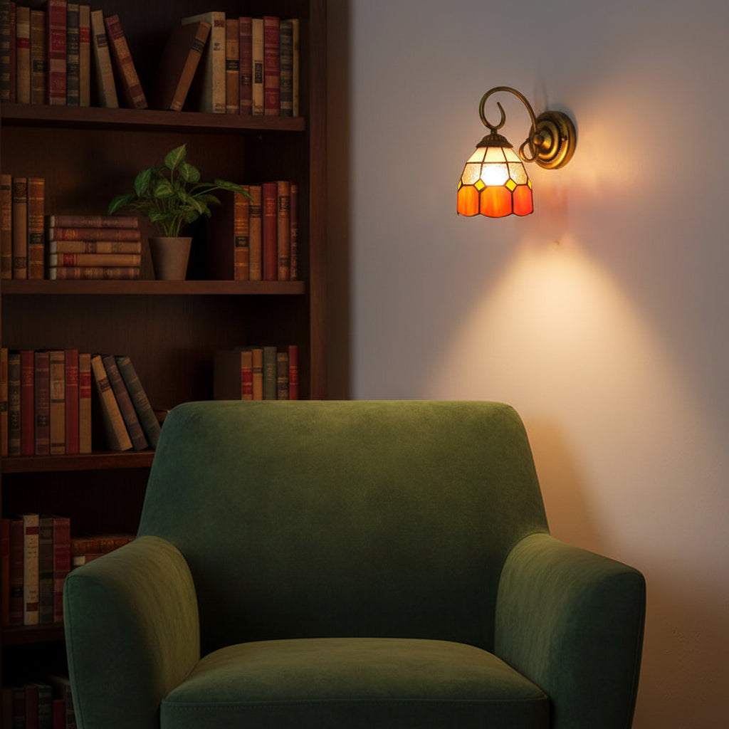 Vintage Stained Glass Wall Sconce in Warm Tones