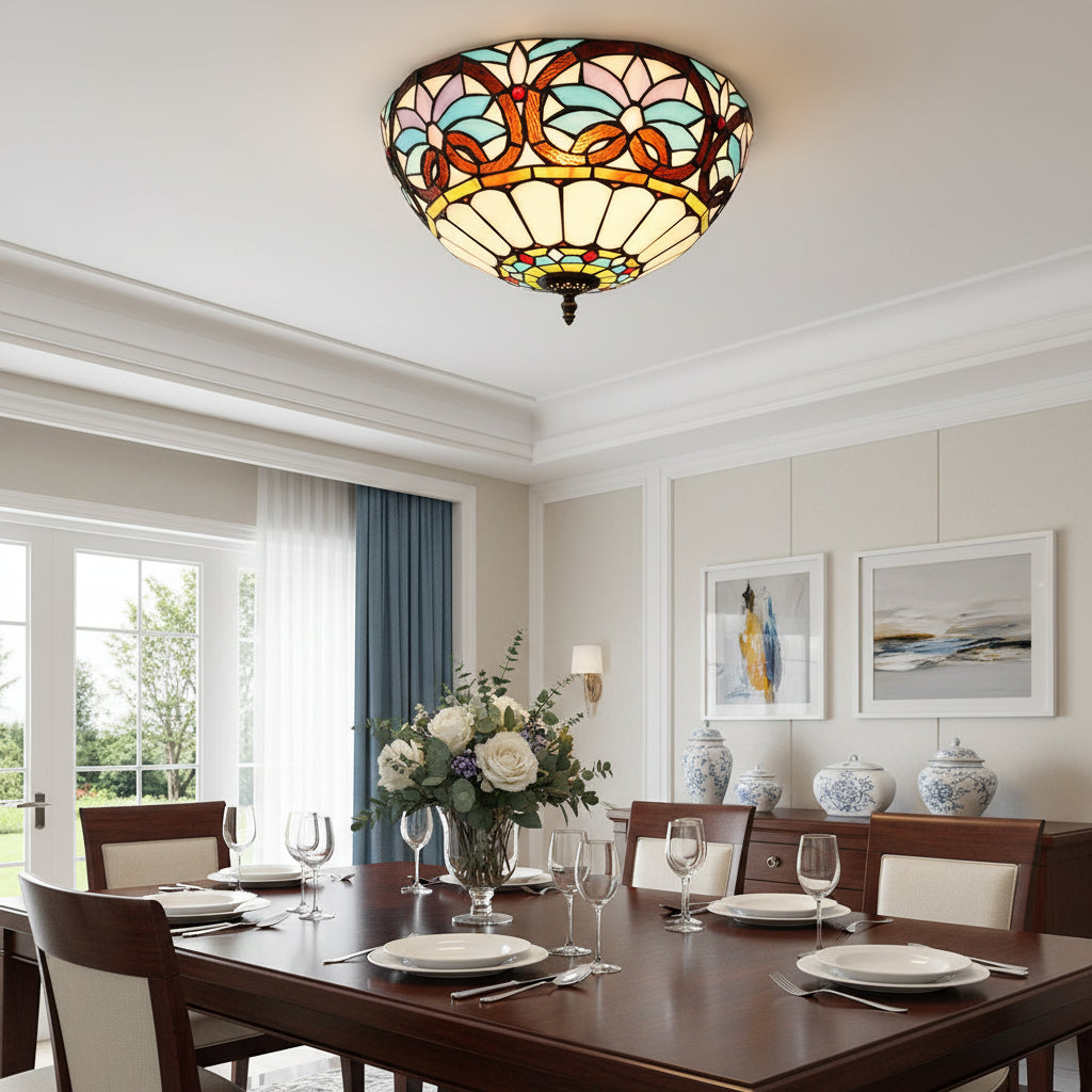 Floral Tiffany Style Stained Glass Ceiling Light
