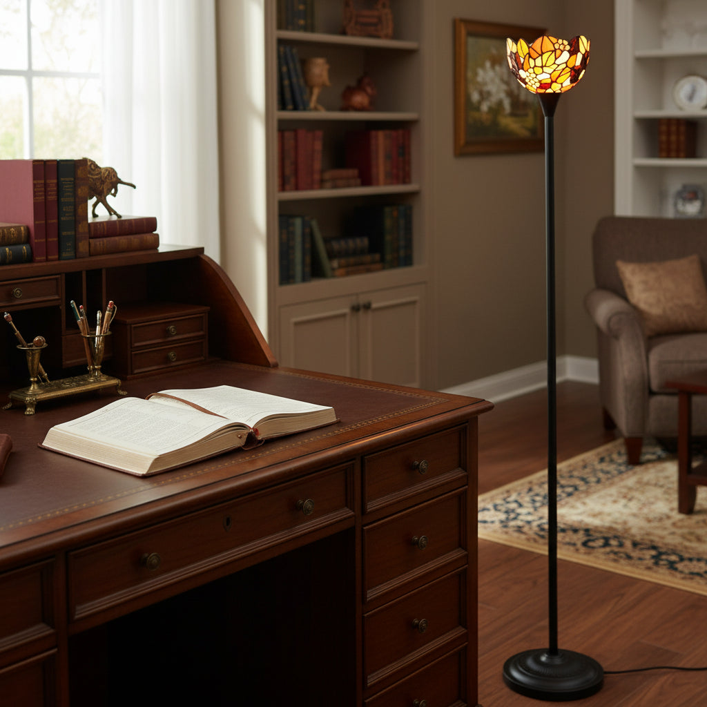 Floral Tiffany Style Floor Lamp in Stained Glass