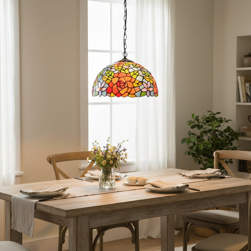 Tiffany Style Floral Pendant Lamp Multicolor