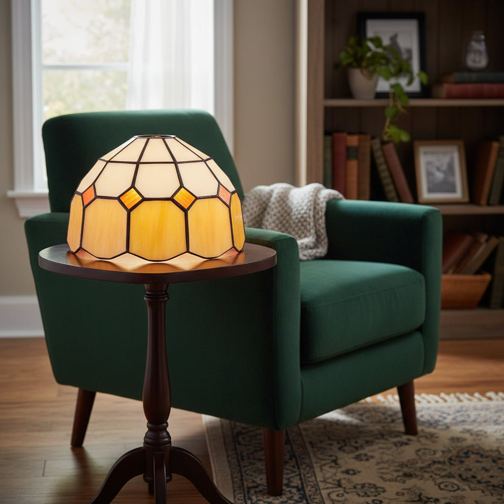 Geometric White Amber Tinted Glass Lampshade
