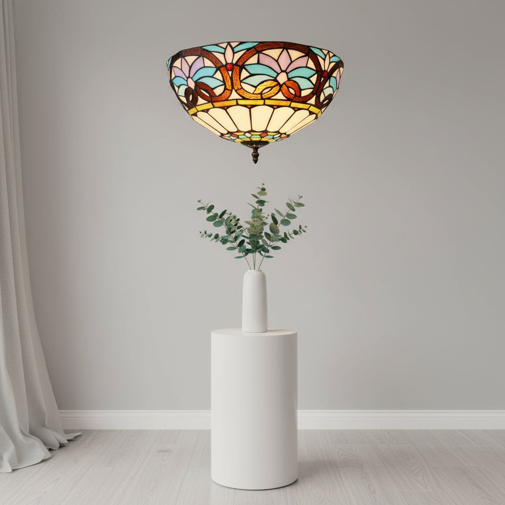 Floral Tiffany Style Stained Glass Ceiling Light