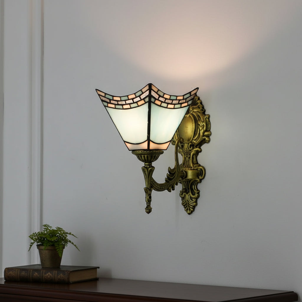 Vintage Tiffany-Style Ornate Metal Wall Sconce