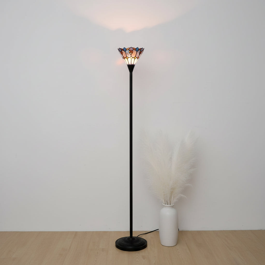 Tiffany-style stained glass floor lamp with flowers and butterflies