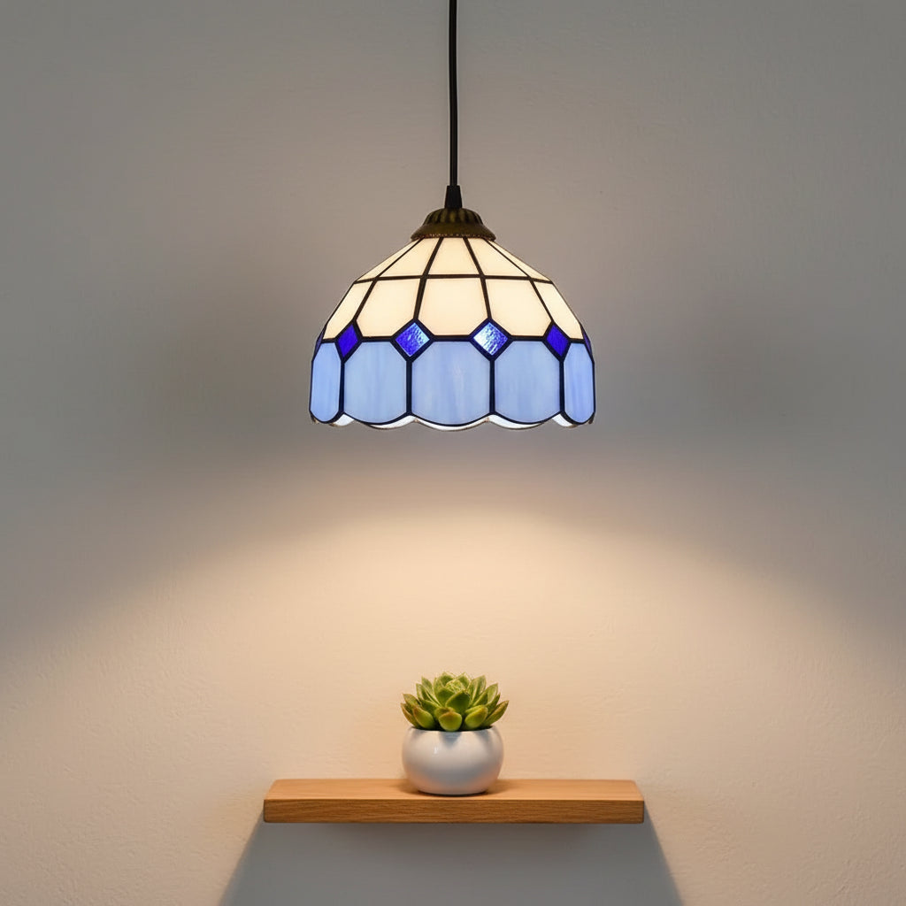 White and Blue Geometric Tiffany Pendant Light