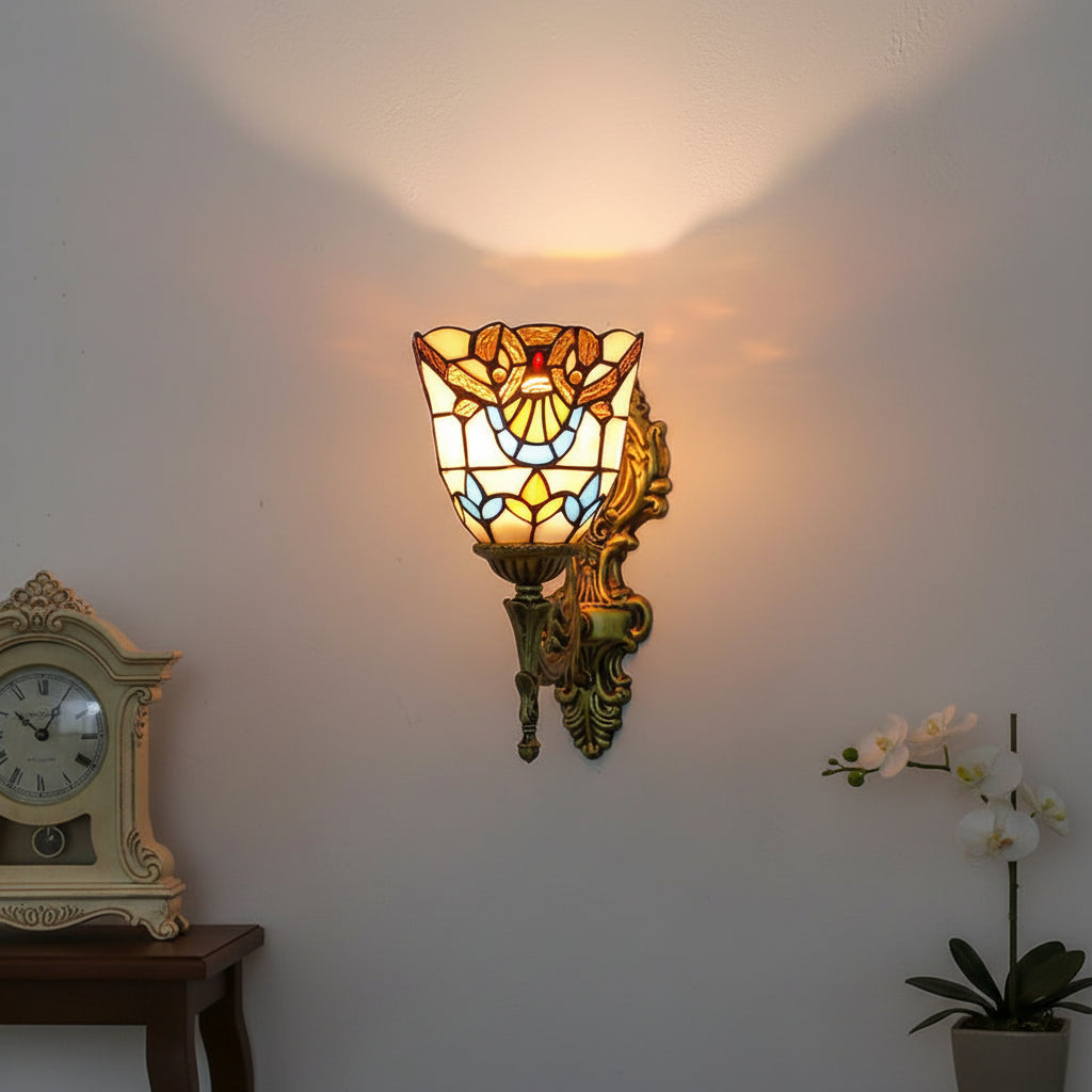 Ornate Tiffany Style Stained Glass Wall Sconce