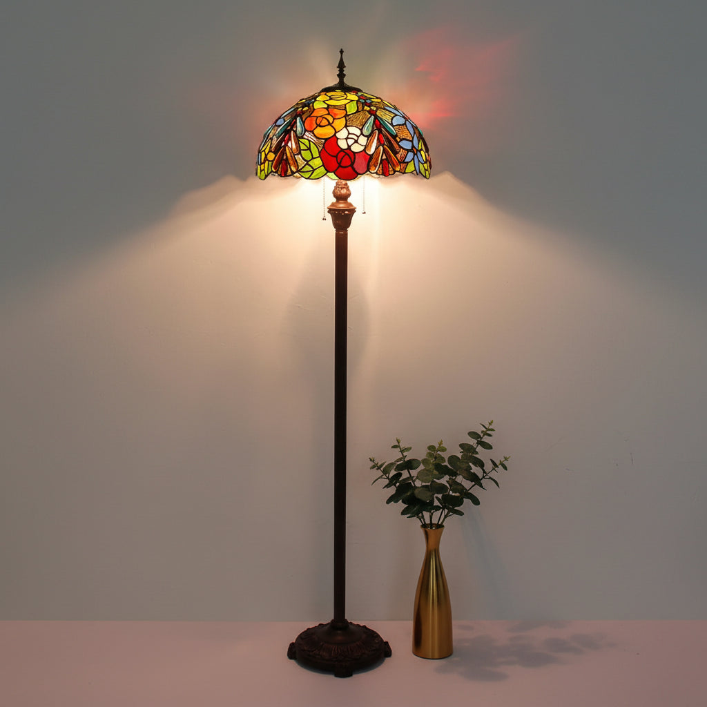Tiffany Style Floral Floor Lamp in Multicolored Glass