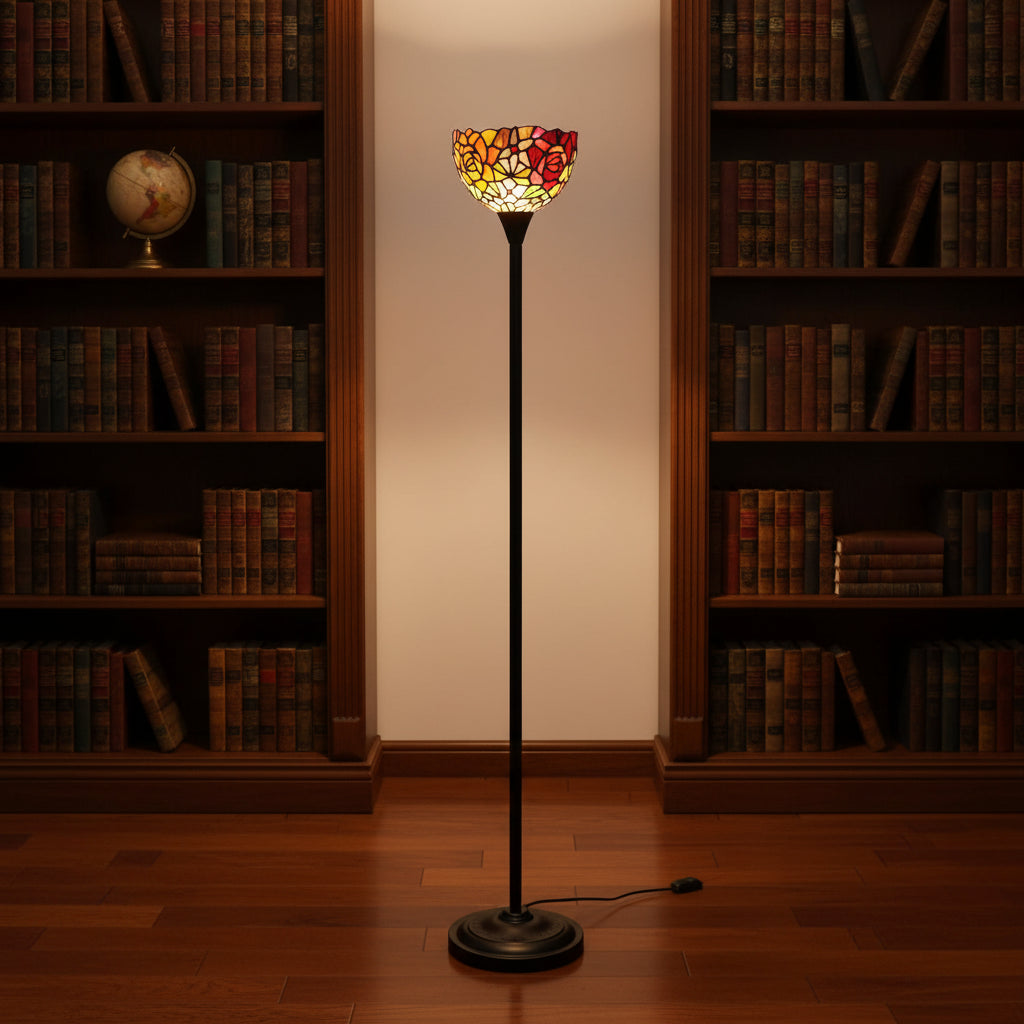 Tiffany Style Floor Lamp in Floral Stained Glass