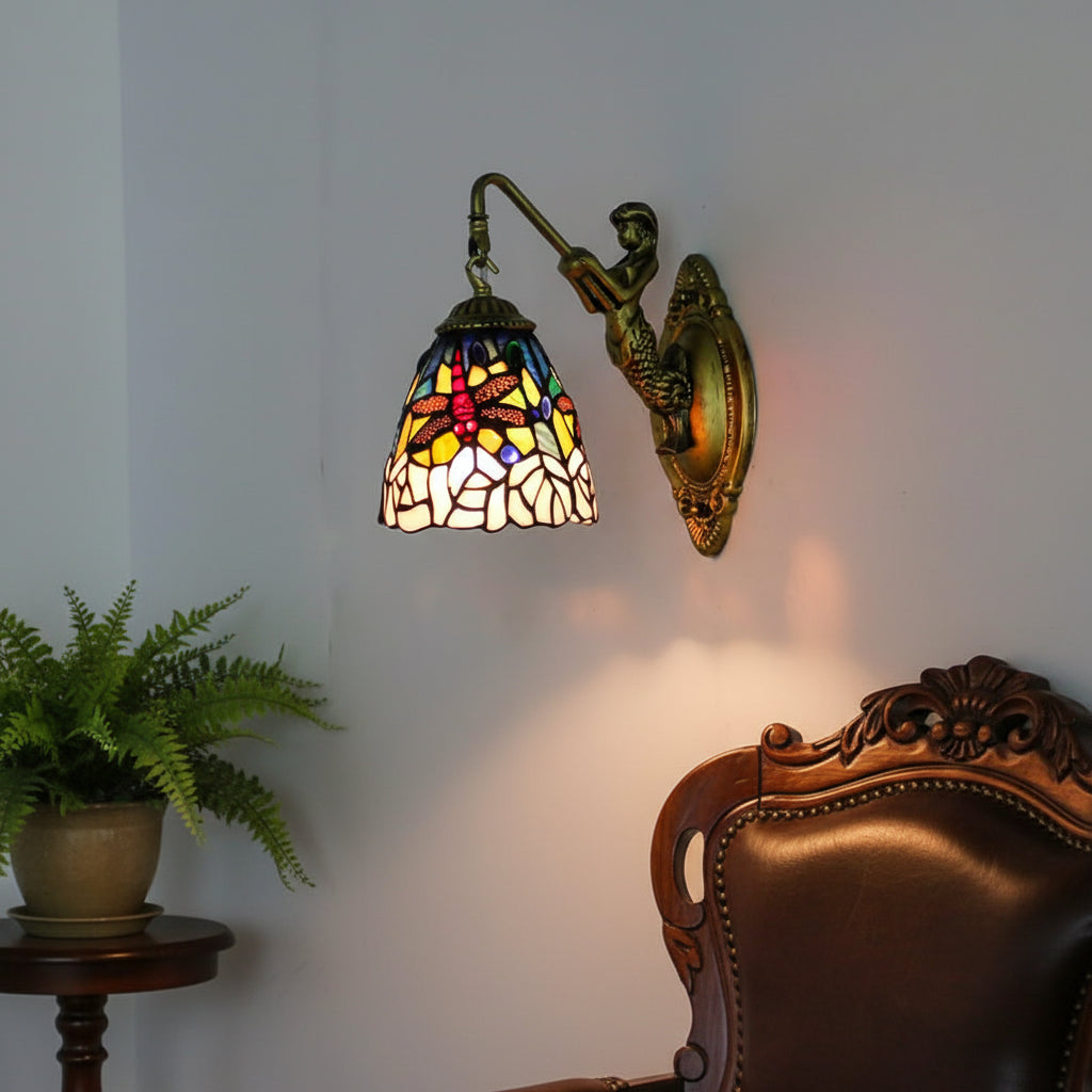 Tiffany Mermaid Wall Sconce in Stained Glass Dragonfly