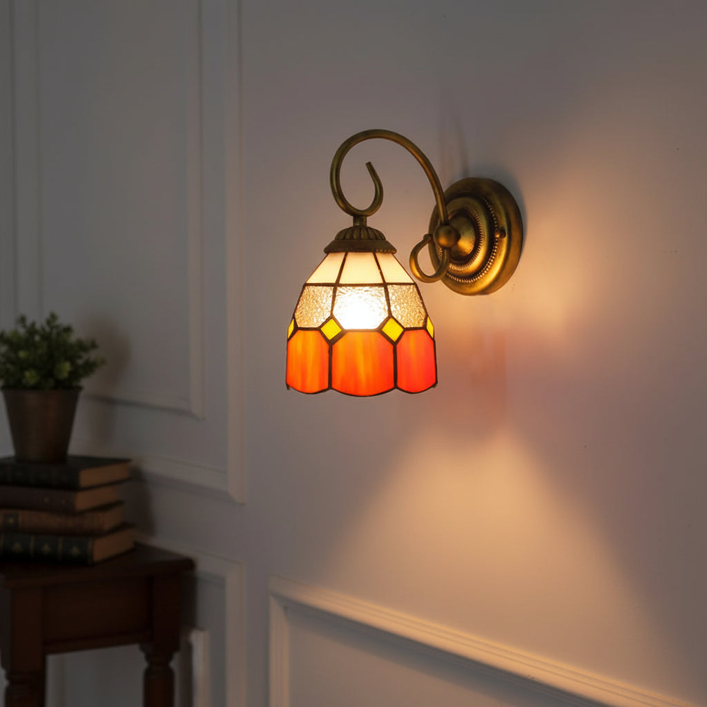 Vintage Stained Glass Wall Sconce in Warm Tones