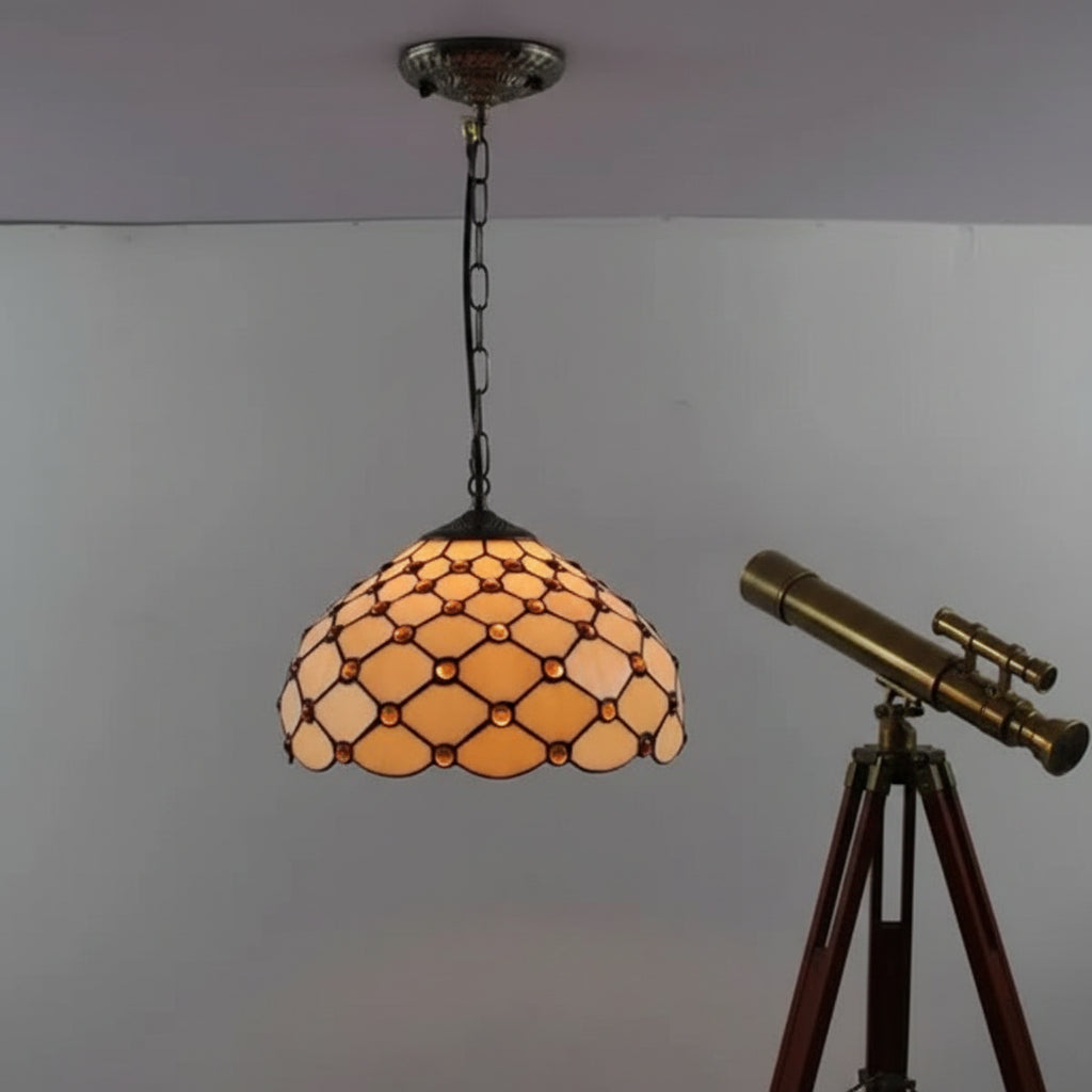 Tiffany Style Pendant Light with Amber Jewels