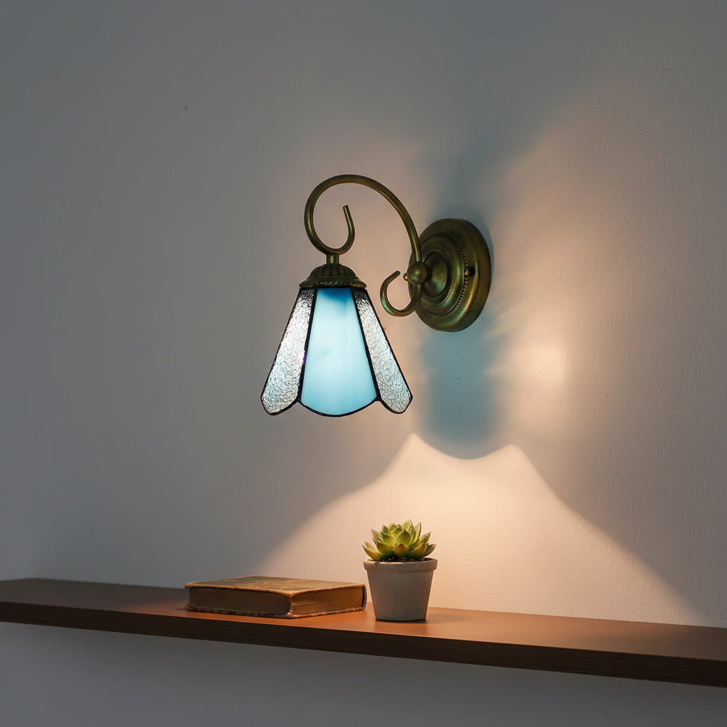 Tiffany Wall Sconce in Blue and Bronze Glass