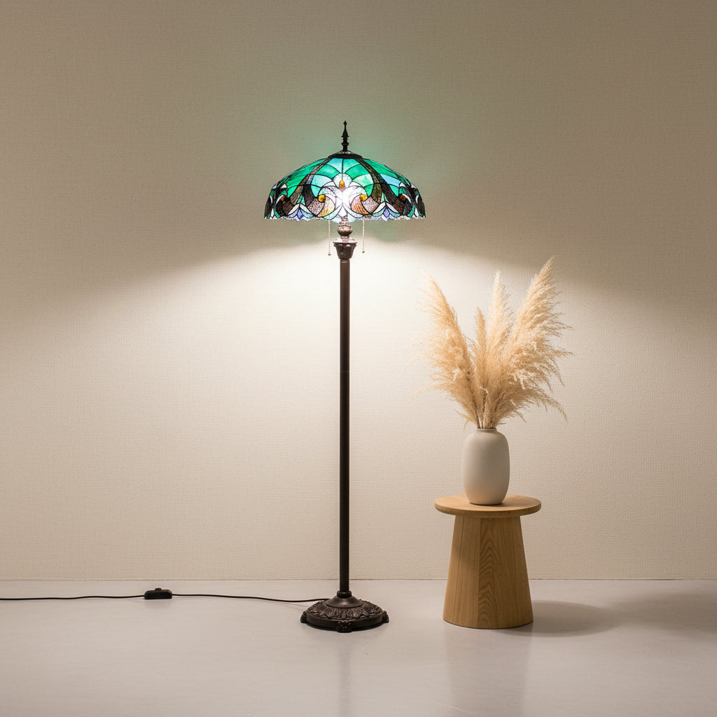 Tiffany Style Floor Lamp in Turquoise Stained Glass
