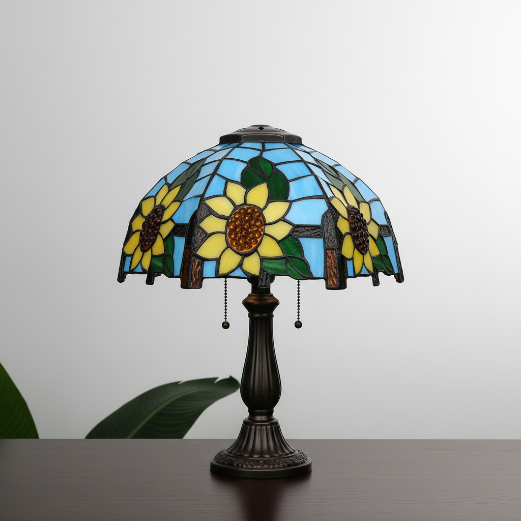 Tiffany stained glass lampshade with sunflowers