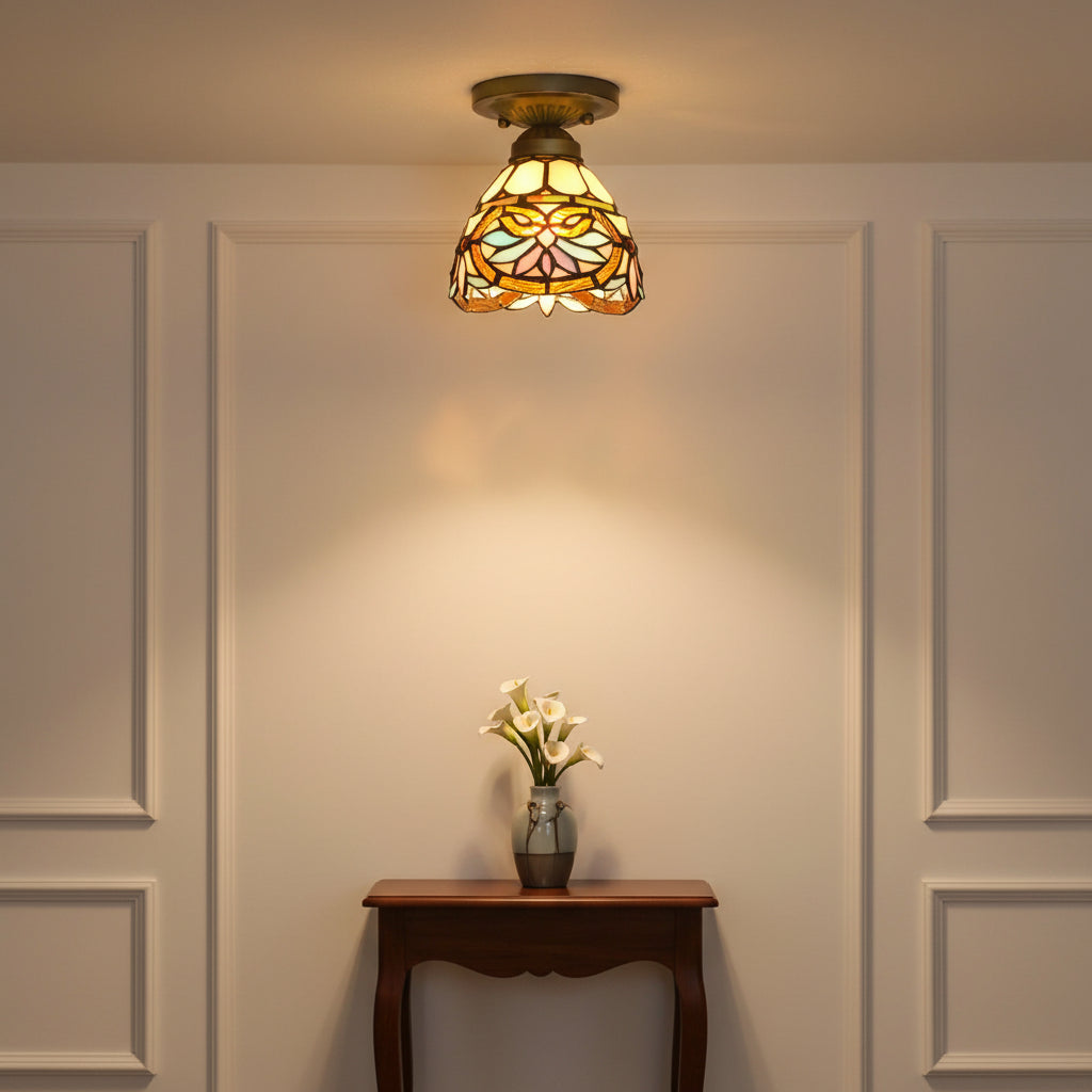 Floral Bronze Tiffany Style Stained Glass Ceiling Light